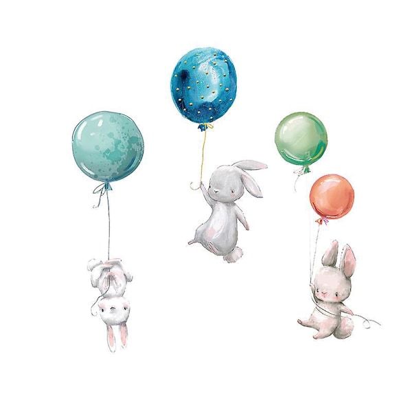 Et sæt Ballon Kaniner Dekorativt Vægklistermærke, Dekorativt Vægklistermærke til Babyværelse Børneværelse, Sødt Vægklistermærke