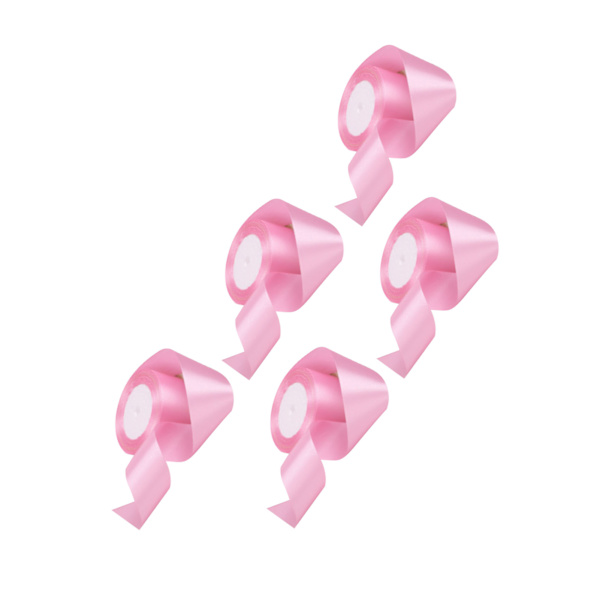 5 rullar enfärgat band 4 cm dubbelsidigt satinband för DIY-hantverk presentförpackning rosa