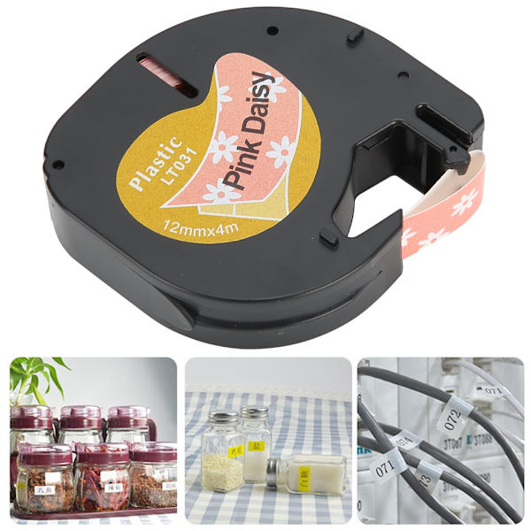 Termisk papiretikettetape Sødt etiketteringsbånd-klistermærke Pink Daisy til Dymo 12 mm
