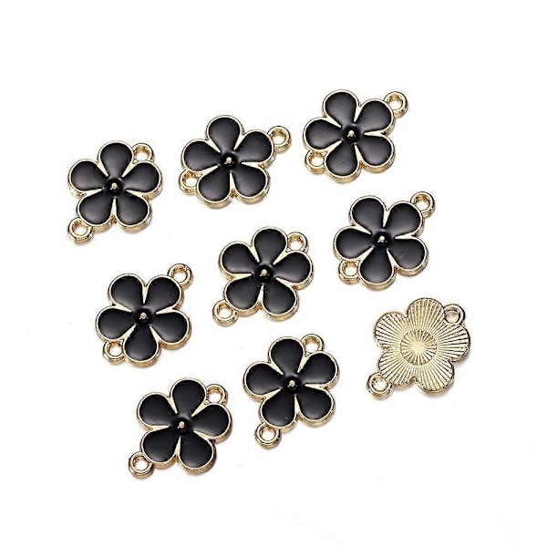 5 st Blomsterberlocker Emalj Dubbelhål Legering För Smyckestillverkning Armband Örhängen Halsband DIY Svart