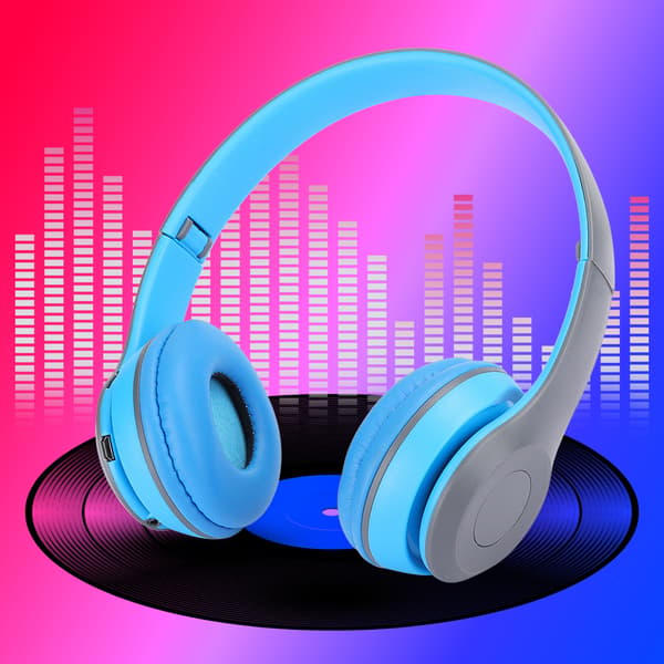Bluetooth Trådløst Headset Over Øret Sammenleggbart Stereo Lyd Støyreduksjon Øretelefoner Spill FM Musikk Øreplugg Blå