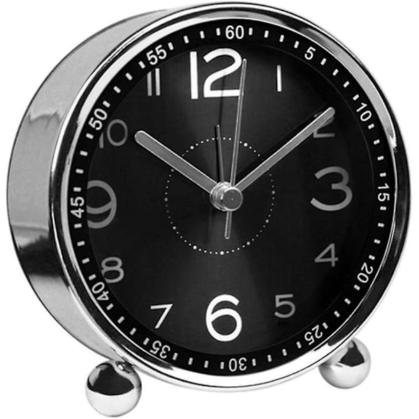 4 Retro stil tyst metallväckarklocka med elektromekaniskt batteridrivet morgonalarm - svart reseklocka