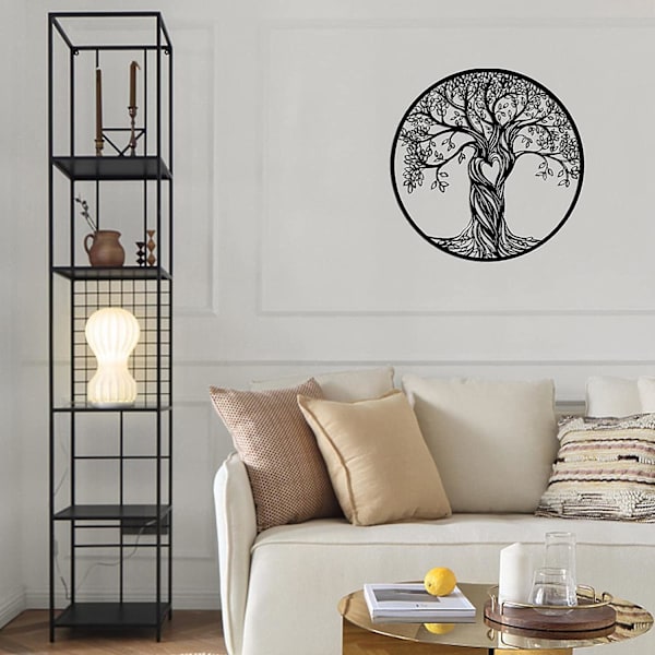 Vintage Metal Tree of Life Seinäkoriste - Zen-henkinen Rauta Taide Sisä- ja Ulkotiloihin - Musta Tupaantuliaislahja