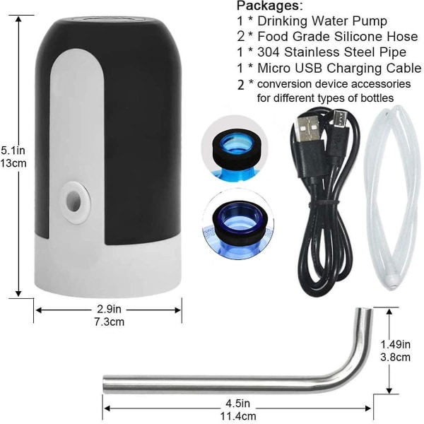 USB oppladbar 5 gallon vannflaskepumpedispenser for hjem, kontor, camping og reise