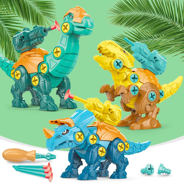 3-pack skjutbara dinosaurieleksaker för barn att bygga och lära sig dinosaurieleksaker dinosauriegåva för barn