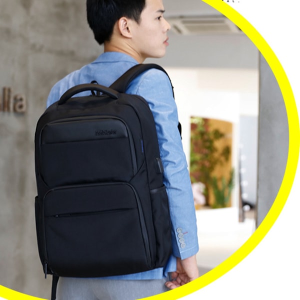 Laptop Ryggsäck Mode Fritid Stor Kapacitet Svart Laptop Dator Ryggsäck för Utomhus Resor Skola Väska