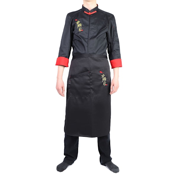 2 kpl Vintage Unisex Kokin Asun Setti Kokin Takki Pitkähihainen Kokin Takki Esiliinalla (Musta XXL)