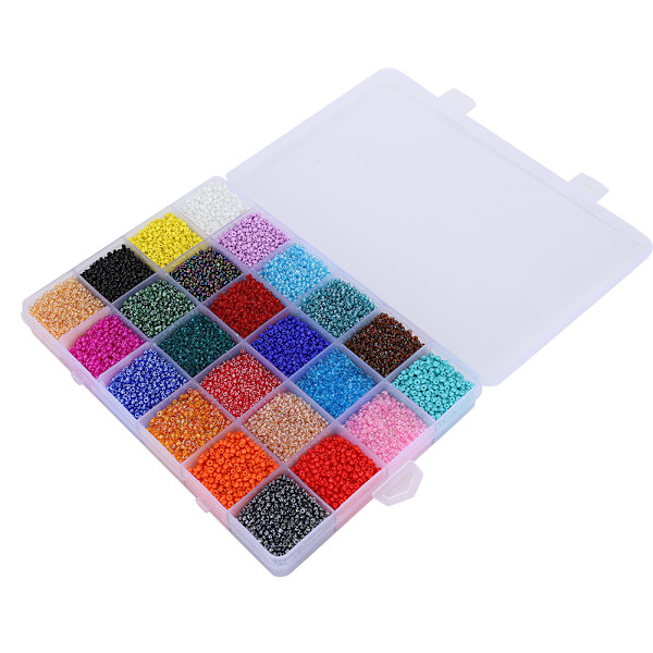 26400 stk. glasperler med huller i 24 farver, løse perler, armbåndsperler, opbevaringsboks, 2 mm
