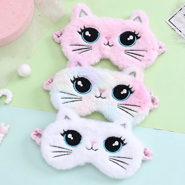 Söt kattunge sovmask set - 3 st djurögonmasker för barn, flickor och kvinnor