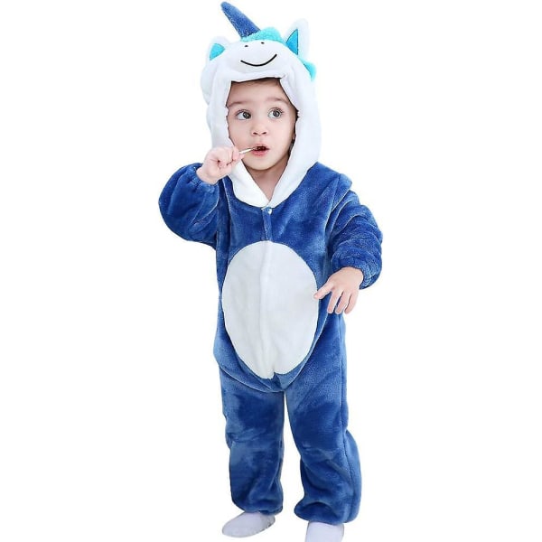Baby Unicorn Hooded Jumpsuit Mjuk flanell pyjamas för 18-24 månader unisex