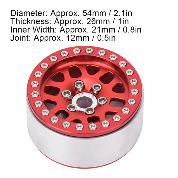 4 stk. 1,9 tommer aluminiumslegering hjulnav tilbehørsdele, passer til D90 TRX4 1/10 RC bil, rød