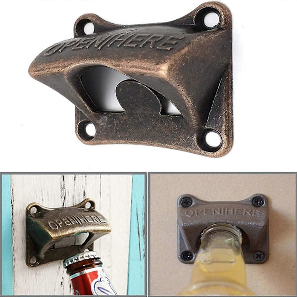 Eterspr2 seinään asennettava pullonavaaja ruuveilla, retro-design olutpullonavaaja baareihin, ravintoloihin, kahviloihin, keittiöihin. (Pronssinpunainen)