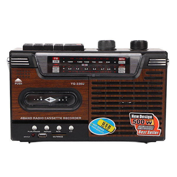 Kassettbandspelare AM FM-radio Stark signal Ljudlös Stöd för minneskort och USB Bärbar kassettbandspelare Recorder EU-kontakt 220V