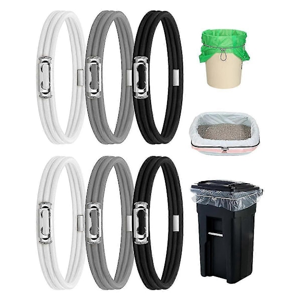 6 stk. Søppelbøttebånd Cord Lord Justerbare Store Søppelbøtte Gummibånd Passer 8-33 Gallon Søppelbøtter Multifunksjonsbånd B