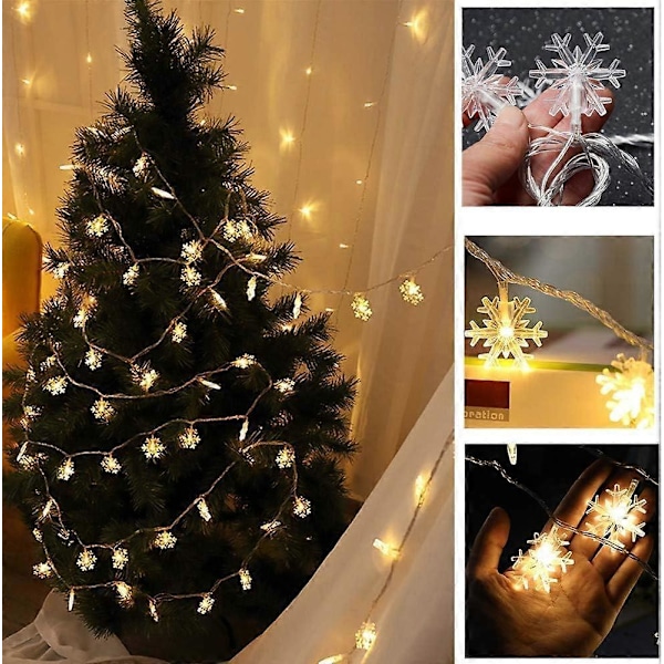 Joulu lumihiutalevanne, Fairy LED -valonauha 6M/40 LED -valonauha, lumihiutalevanne jouluun Halloweenin kiitospäivän koristeeksi