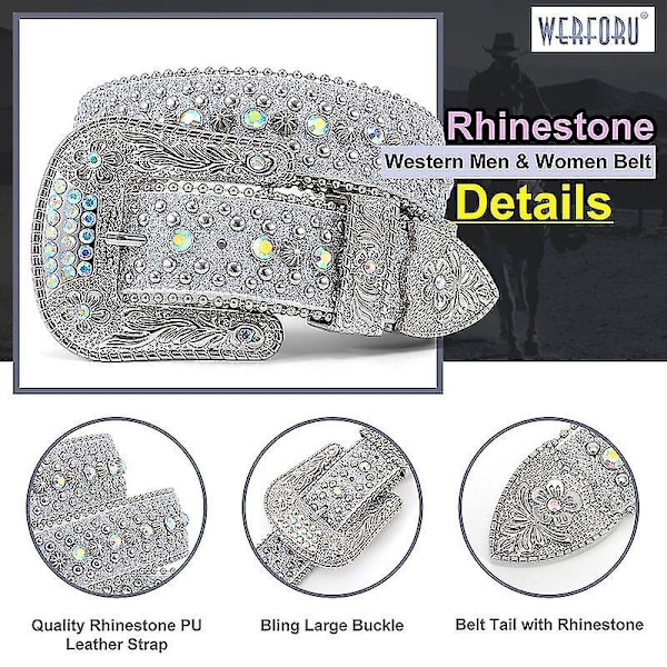 Snyggt Unisex Rhinestone-besatt Läderbälte för Jeans - Silver