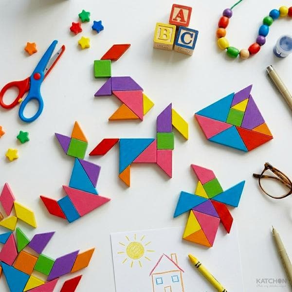 Tangrams Trepuslespill Tangrams Sett for Formpuslespill Hjerne-logikkblokker for Spill Pedagogiske Gaver for Voksne Studenter (35 stk)