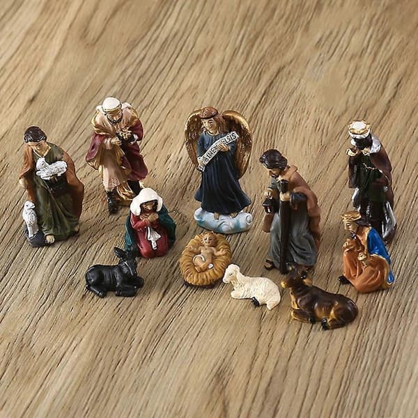 Julekrybbe Figursett Krybbe Hellig Familie Scene Julepynt 11 stk