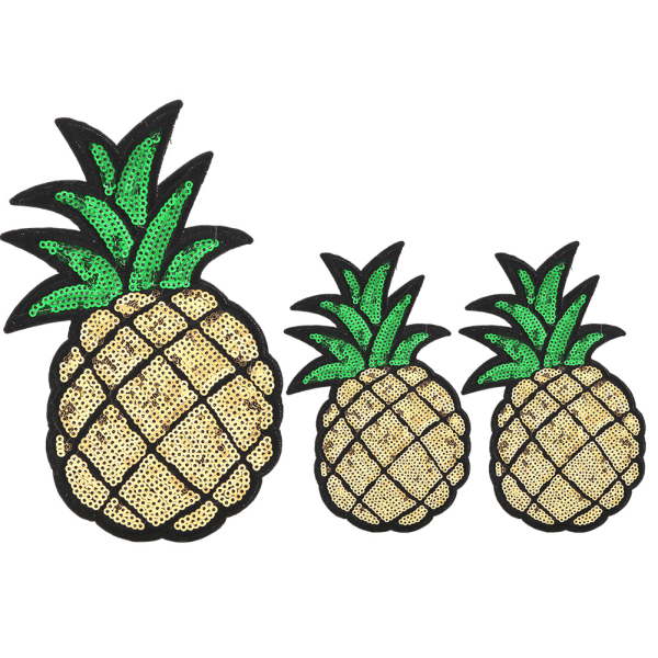 3 stk ananas broderte stofflapper Sy strykepåse Klær Applikasjon Håndverk DIY-dekorasjon