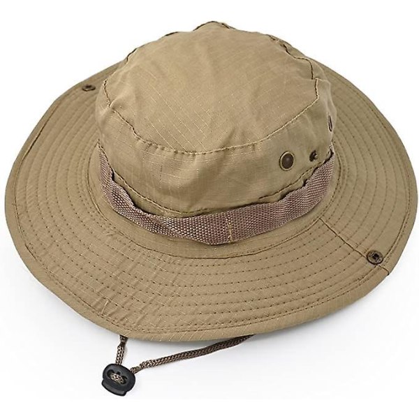 Solhatt med bred skygge for utendørsaktiviteter i klassisk militærstil, ideell for fiske, jakt og camping - Khaki