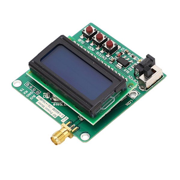 RF effektmåler digitalt display innstillbar effektdemping logaritmisk detektorforsterker -75 til +16dBm 6 til 12 VDC