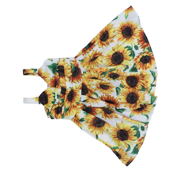 Solrosmönstrad sommarklänning för flickor, ärmlös, för småbarn, gul, 90 cm / 35,4 tum