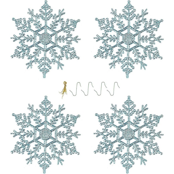 Plast Glitter Snøfnugg Ornamenter for Juletre Nyttårsfest Dekorasjoner, 10 cm, 24 Stykker (blå)