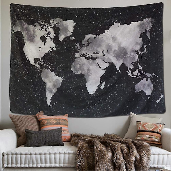 Världskarta Tapestry Väggbonader Mandala Bohemisk Svart Vit Tapestry Vardagsrum Väggdekor