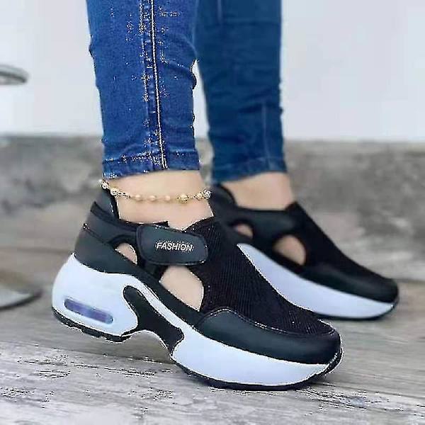 Ortopædiske luftpude sål lyserøde flyvende vævede sneakers til par gåture