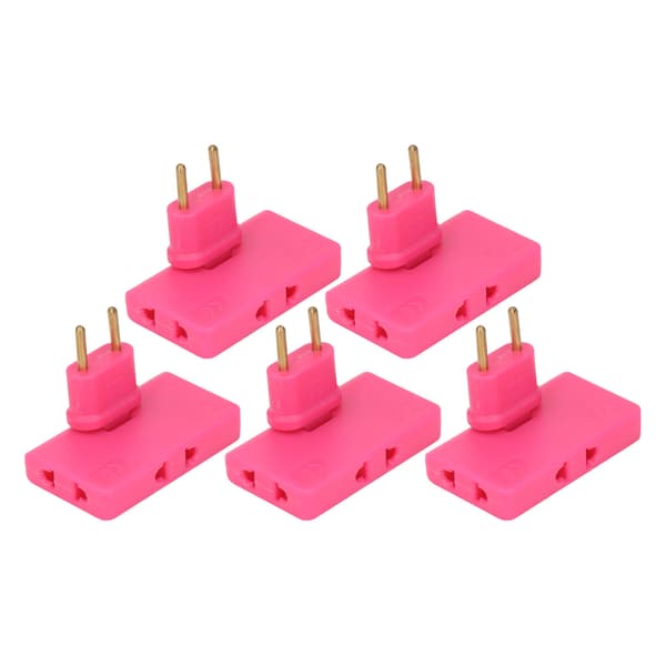 5 stk. EU-stikkontaktomformer trådløs 180 graders forlengelse 1 til 3 EU-pluggadapter 110-250V roserød