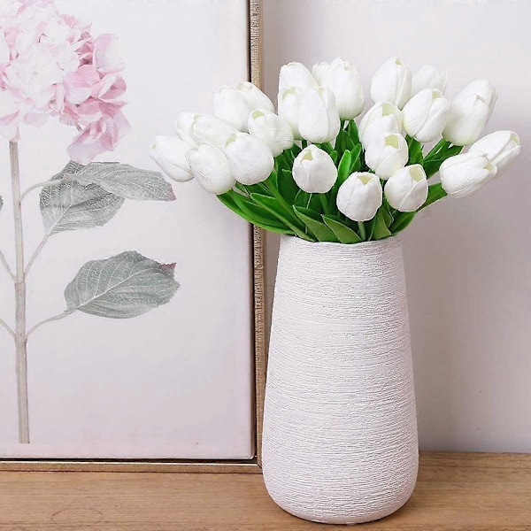 Kunstige Blomster Falsk Blomst Tulipan Latex Materiale Ekte Følelse for Bryllupsrom Hjem Hotell Festdekorasjon og DIY Dekor Hvit-10 stk