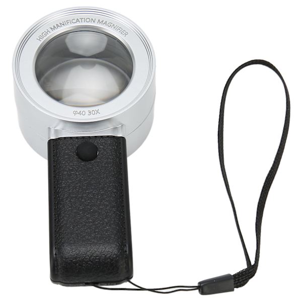 30X förstoringsglas med 3 LED-ljus Akryl optisk lins Handhållet förstoringsglas inbyggt batteri silver