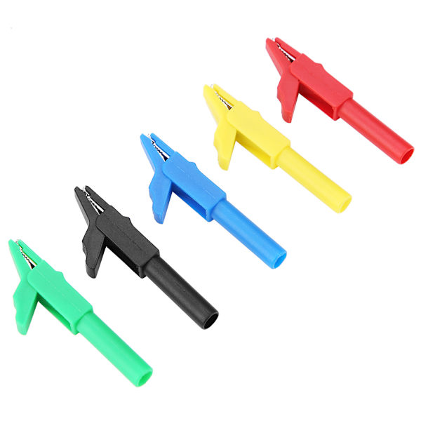 P2007 5 st helt isolerade plugg i krokodilklämmor 15A/300V för 4 mm bananplugg