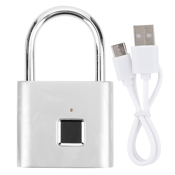 Smart fingeravtryckshänglås USB uppladdningsbart säkerhets-LED-lås för ryggsäck BagageskåpSilver