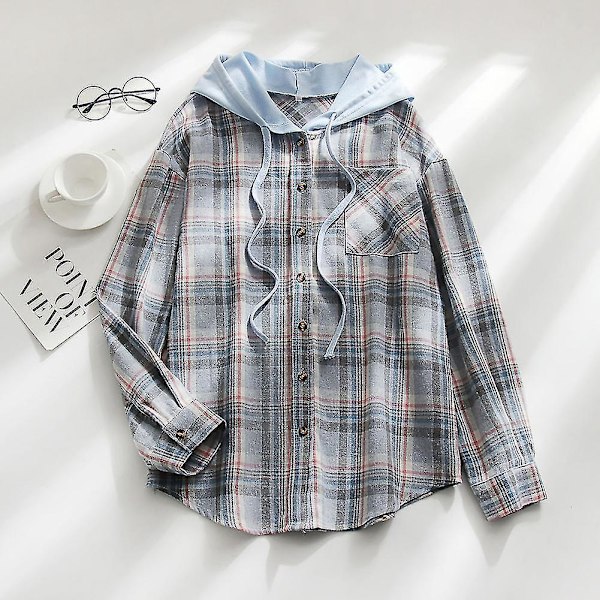 Naisten ruudullinen hupparipaita, löysä pitkähihainen nappipaita, 2XL, punainen