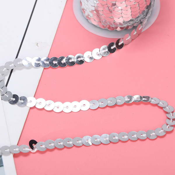 9 rullar paljettsnöre 6 mm konst hantverk PVC tyg extra dekorativt tillbehör 5 meter (silver)