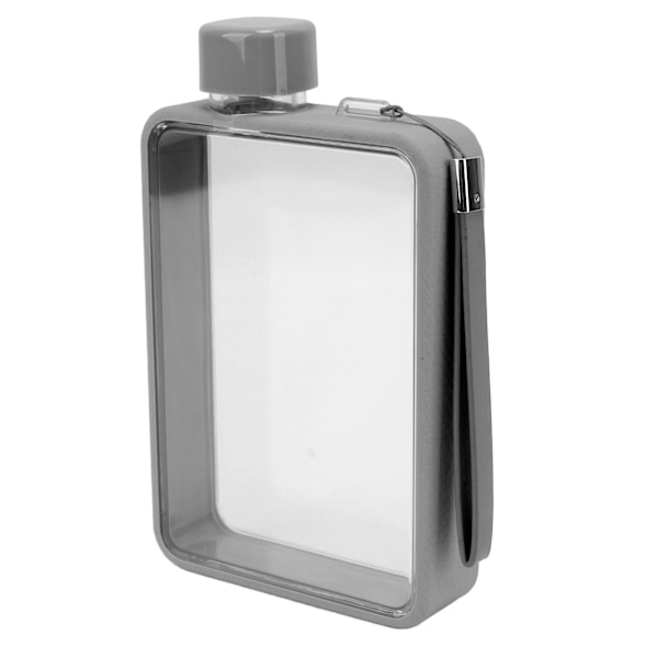 Flat Vannflaske Plast Lekkasjesikker Transparent Firkant Bærbar A5 Papir Vannflaske 380ml Grå