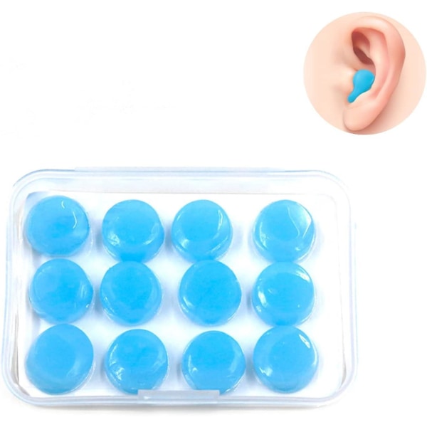 6 par formbare silikone ørepropper til at sove, støjreducere, svømme og snorken - Genanvendelige ørepropper (blå)