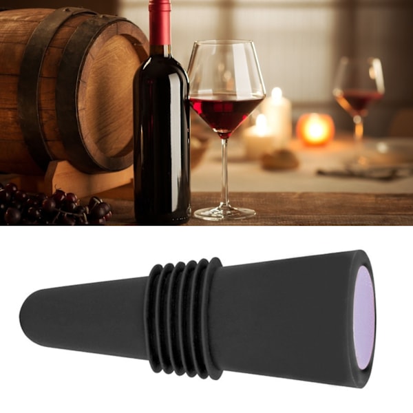 Vinstop i fødevarekvalitet silikone rustfrit stål 6,1x2,35cm dekorative praktiske genanvendelige vinkorker til dekoration sort