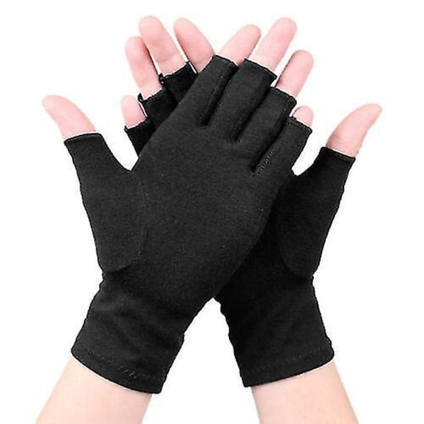 Kompressionshandsker til lindring af gigt - Fingerløst design, støtte til rheumatoid arthritis (sort, medium)