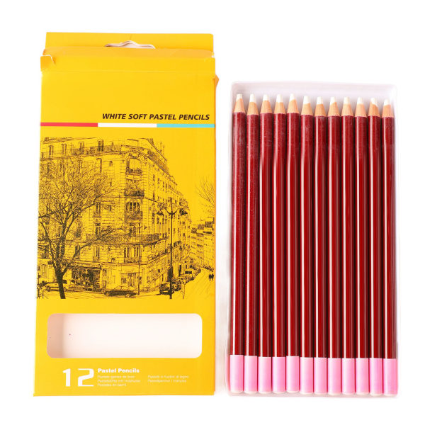 12PCS White Charcoal Pencils Set Professional Sketch Highlight White Pencils for Drawing Sketching Shading Blending