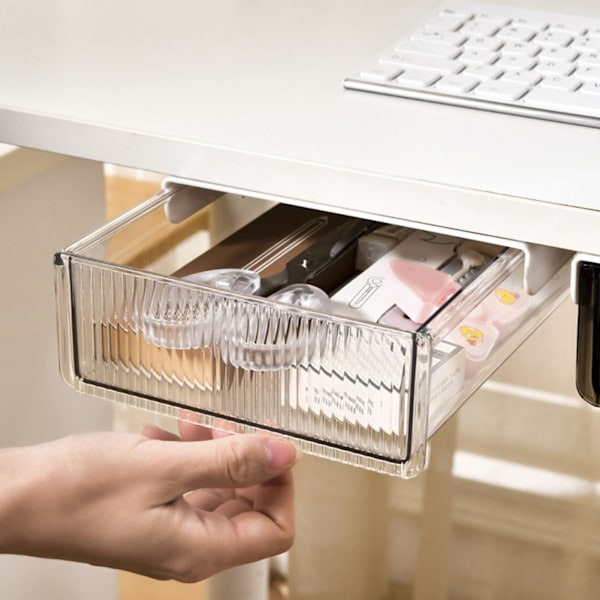 Underdesk Skuffeboks Plast Transparent Pladsbesparende Slide Out Under Table Opbevaringskasse til Kontor Klasseværelse Transparent M