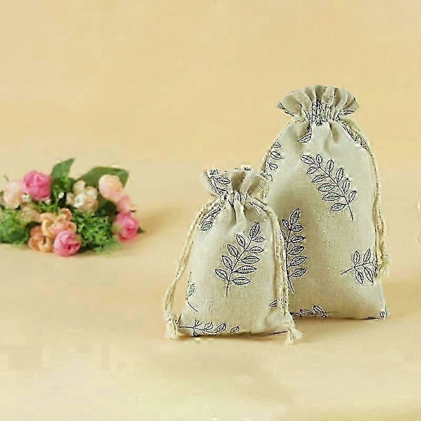 Natur Juteväskor Paket med 20 Bomullsväskor 9 cm x 12 cm Linne Smyckesväskorleaf