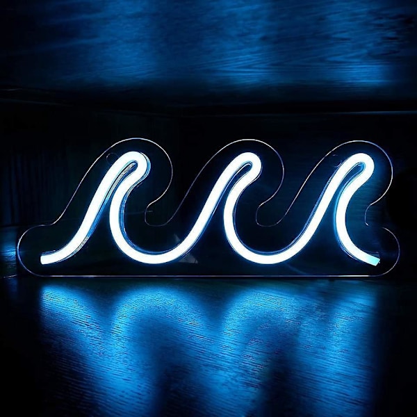 Vita LED Neon Vågskyltar för Sovrum - USB-drivna Nattlampor med Dimmer & Strömbrytare - Tropisk Dekoration för Vardagsrum, Bar