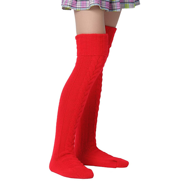 Kabelstrikk Varm Ben Tube Warmers Strømper Vinter Ben Tube Lår Høy Boot Socksred
