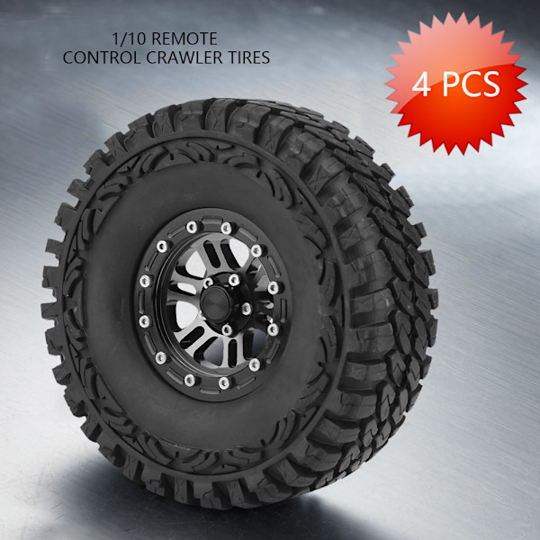 4 stk/sett 1:10 Crawler Dekk Gummi Dekk Metall Nav RC Tilbehør Fjernkontroll Bil Del