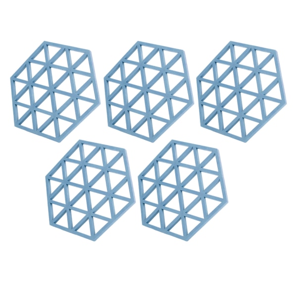 5 stk Silikon Hexagon Plassmatte Varmeisolasjon Tallerken Kopp Skål Matte for Spisebord Blå