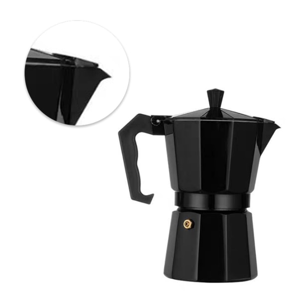 150 ml Moka-kanne med jevn varmefordeling, aluminium, kaffetrakter for komfyrtopp, til hjem, camping og kontor, svart