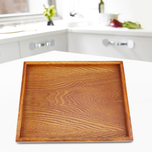 Rektangulært brett i tre for servering av te, snacks og matlagring, 30 x 24 cm