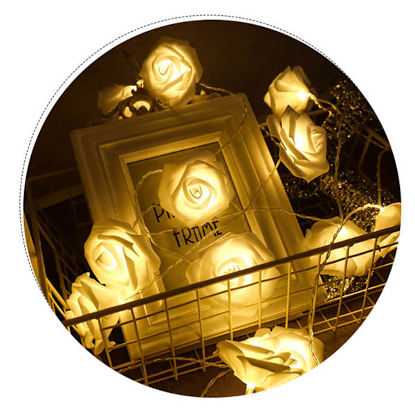 LED-strålkastare Imitation Rose String Light Bröllop String Light Festival Dekoration Ljus Varm Vit